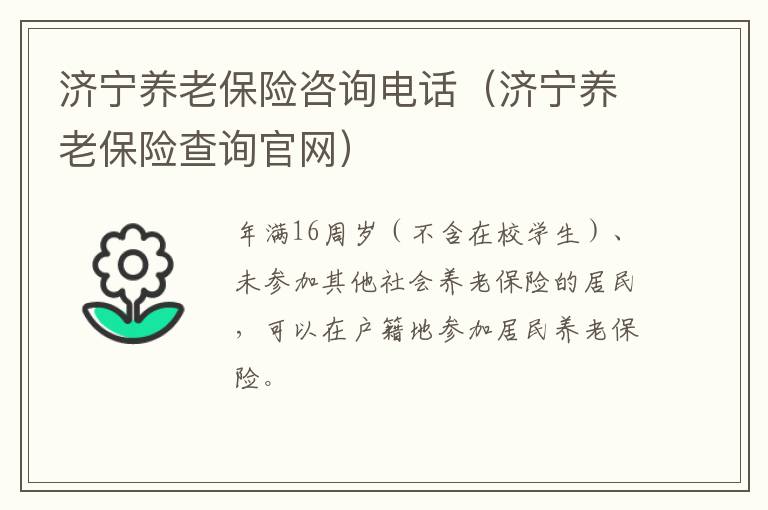 济宁养老保险咨询电话(济宁养老保险查询官网)