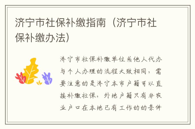 济宁市社保补缴指南（济宁市社保补缴办法）