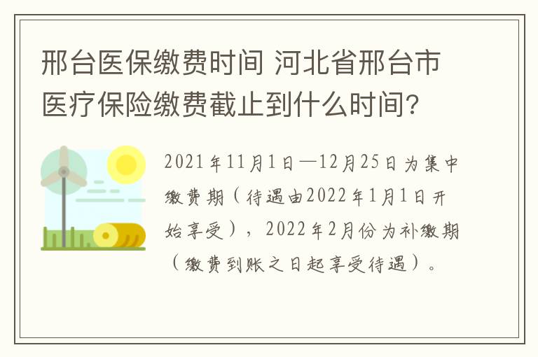 邢台医保缴费时间 河北省邢台市医疗保险缴费截止到什么时间?