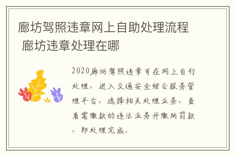 廊坊驾照违章网上自助处理流程 廊坊违章处理在哪