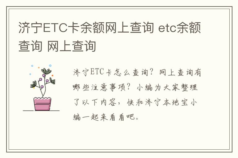 济宁ETC卡余额网上查询 etc余额查询 网上查询