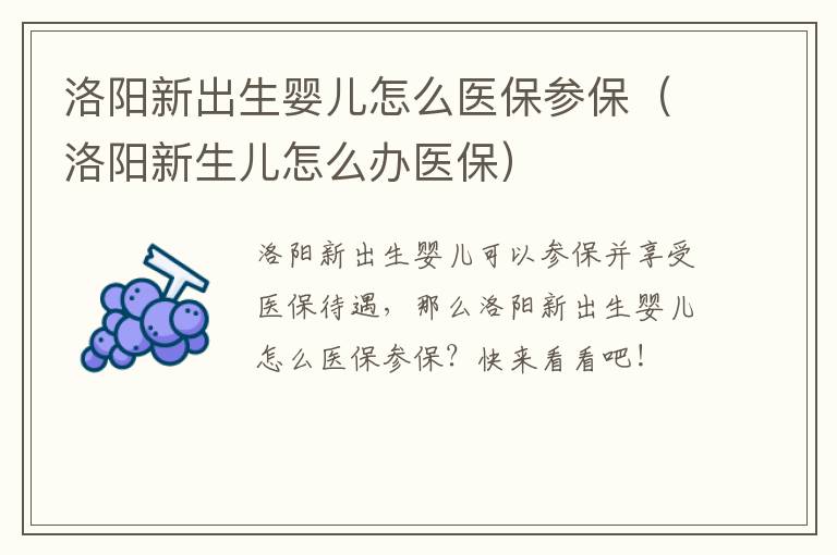 洛阳新出生婴儿怎么医保参保（洛阳新生儿怎么办医保）