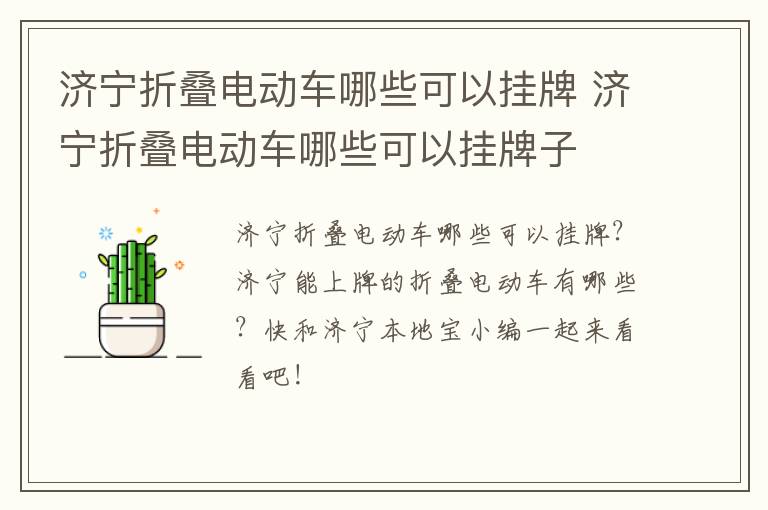 济宁折叠电动车哪些可以挂牌 济宁折叠电动车哪些可以挂牌子