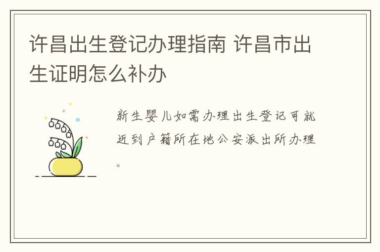 许昌出生登记办理指南 许昌市出生证明怎么补办