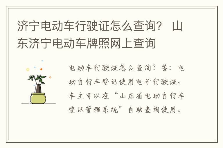 济宁电动车行驶证怎么查询？ 山东济宁电动车牌照网上查询