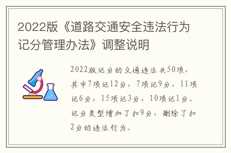 2022版《道路交通安全违法行为记分管理办法》调整说明