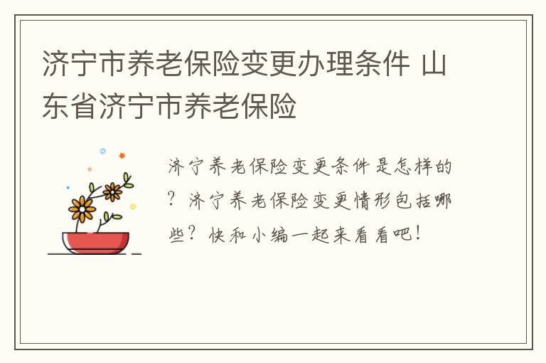 济宁市养老保险变更办理条件 山东省济宁市养老保险