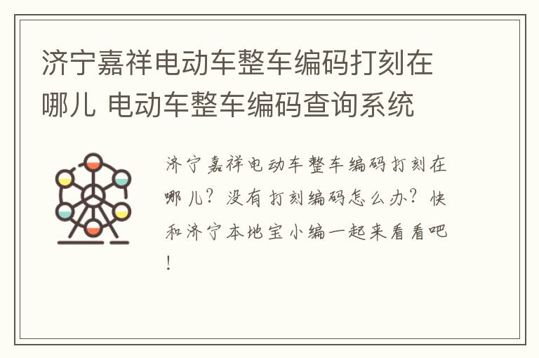 济宁嘉祥电动车整车编码打刻在哪儿 电动车整车编码查询系统