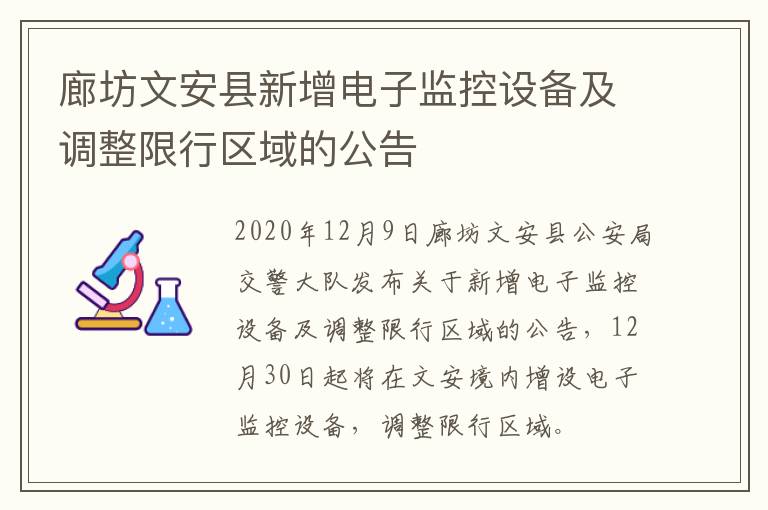 廊坊文安县新增电子监控设备及调整限行区域的公告