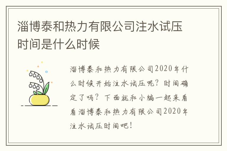 淄博泰和热力有限公司注水试压时间是什么时候