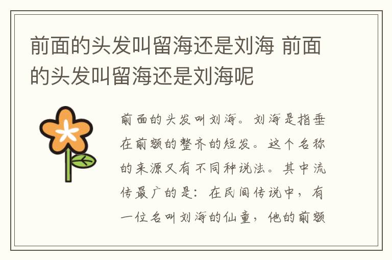 前面的头发叫留海还是刘海 前面的头发叫留海还是刘海呢