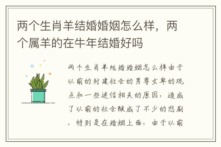 两个生肖羊结婚婚姻怎么样，两个属羊的在牛年结婚好吗