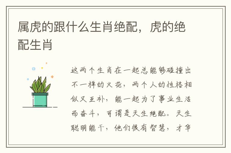 属虎的跟什么生肖绝配，虎的绝配生肖