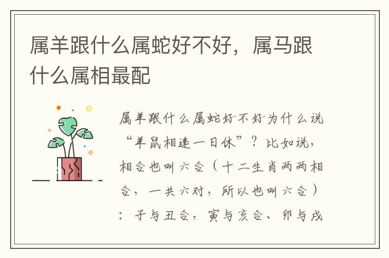 属羊跟什么属蛇好不好，属马跟什么属相最配
