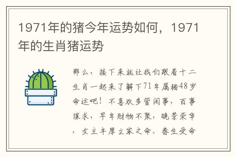 1971年的猪今年运势如何，1971年的生肖猪运势