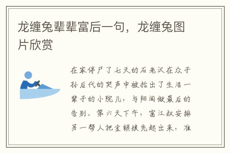 龙缠兔辈辈富后一句，龙缠兔图片欣赏
