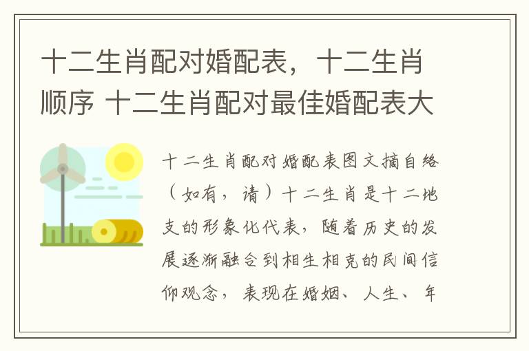 十二生肖配对婚配表，十二生肖顺序 十二生肖配对最佳婚配表大全