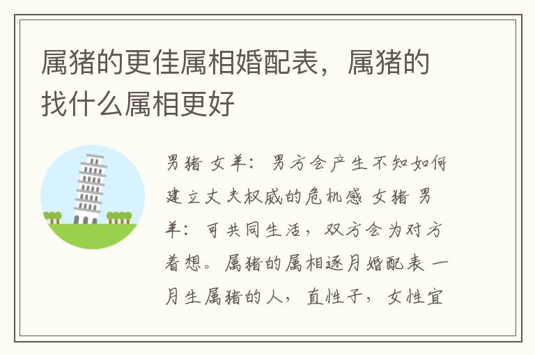 属猪的更佳属相婚配表，属猪的找什么属相更好