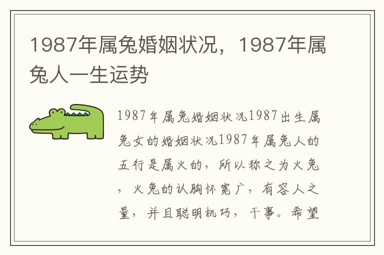 1987年属兔婚姻状况，1987年属兔人一生运势