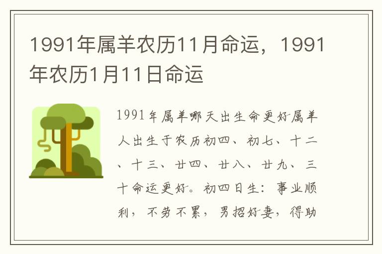 1991年属羊农历11月命运，1991年农历1月11日命运