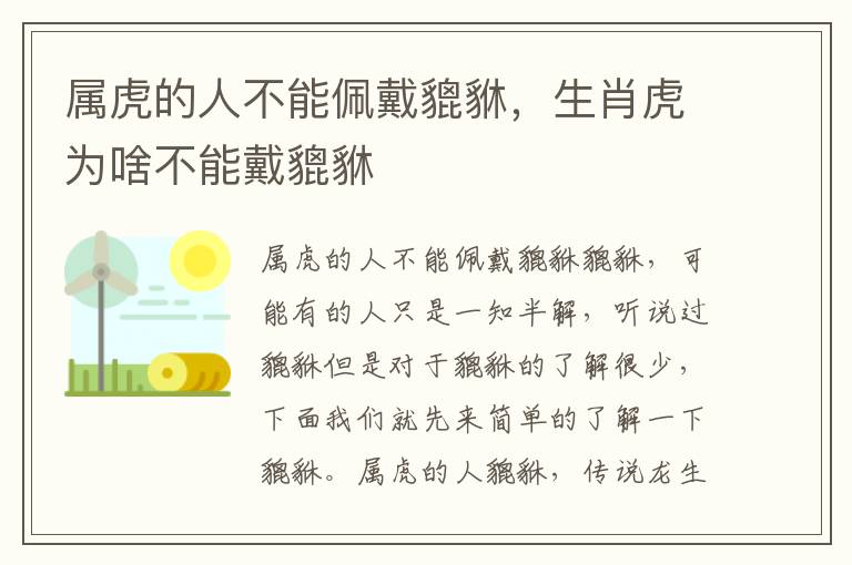 属虎的人不能佩戴貔貅,生肖虎为啥不能戴貔貅