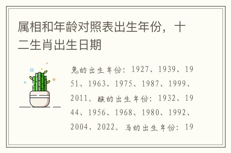 属相和年龄对照表出生年份,十二生肖出生日期