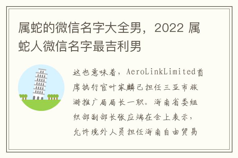 属蛇的微信名字大全男，2022 属蛇人微信名字最吉利男
