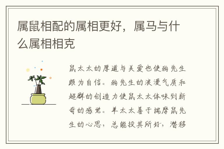 属鼠相配的属相更好，属马与什么属相相克