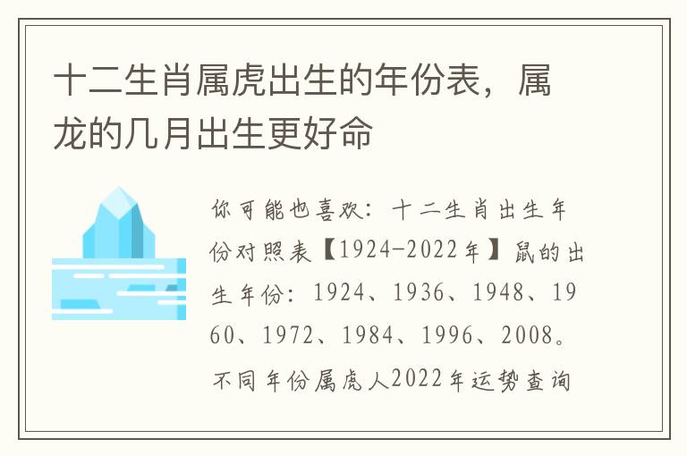 十二生肖属虎出生的年份表，属龙的几月出生更好命