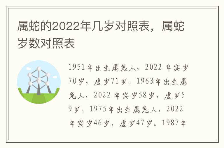 属蛇的2022年几岁对照表，属蛇岁数对照表