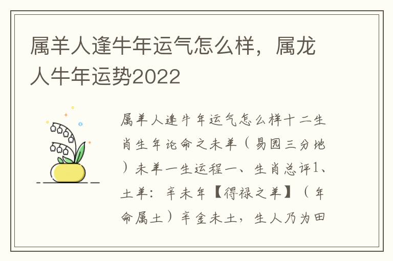 属羊人逢牛年运气怎么样，属龙人牛年运势2022