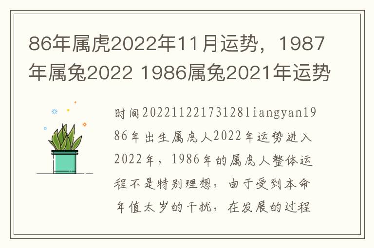 86年属虎2022年11月运势，1987年属兔2022 1986属兔2021年运势每月