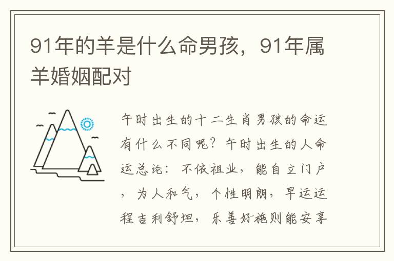 91年的羊是什么命男孩,91年属羊婚姻配对