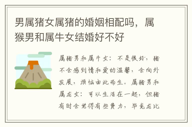 男属猪女属猪的婚姻相配吗,属猴男和属牛女结婚好不好