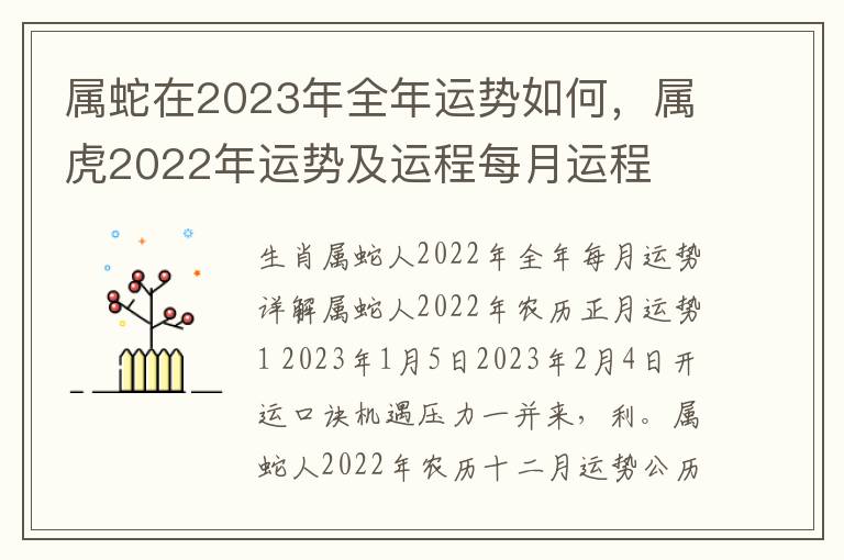 属蛇在2023年全年运势如何，属虎2022年运势及运程每月运程