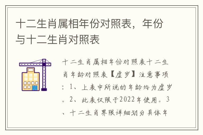 十二生肖属相年份对照表，年份与十二生肖对照表