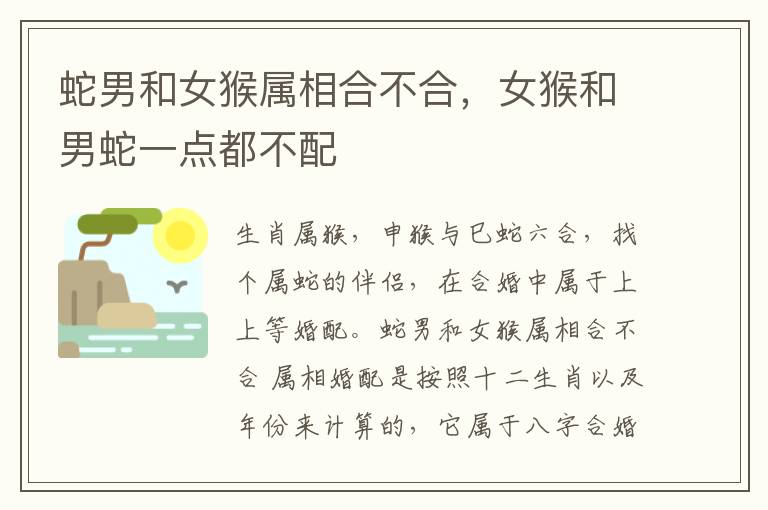蛇男和女猴属相合不合，女猴和男蛇一点都不配