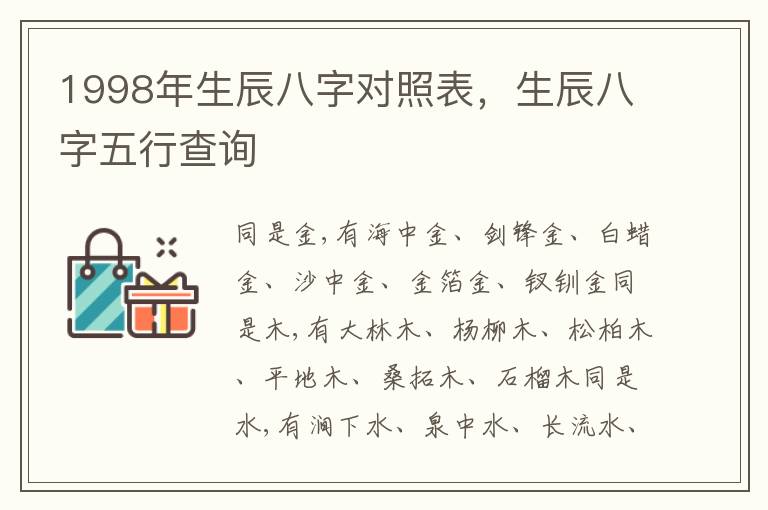 1998年生辰八字对照表，生辰八字五行查询