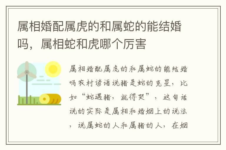 属相婚配属虎的和属蛇的能结婚吗，属相蛇和虎哪个厉害