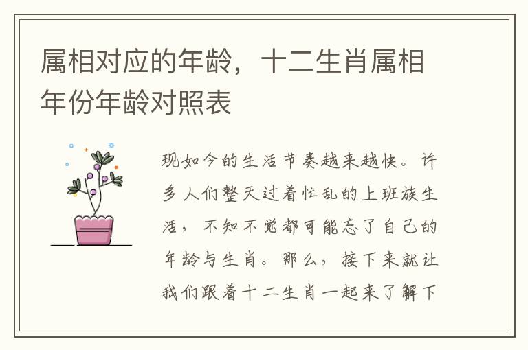 属相对应的年龄，十二生肖属相年份年龄对照表