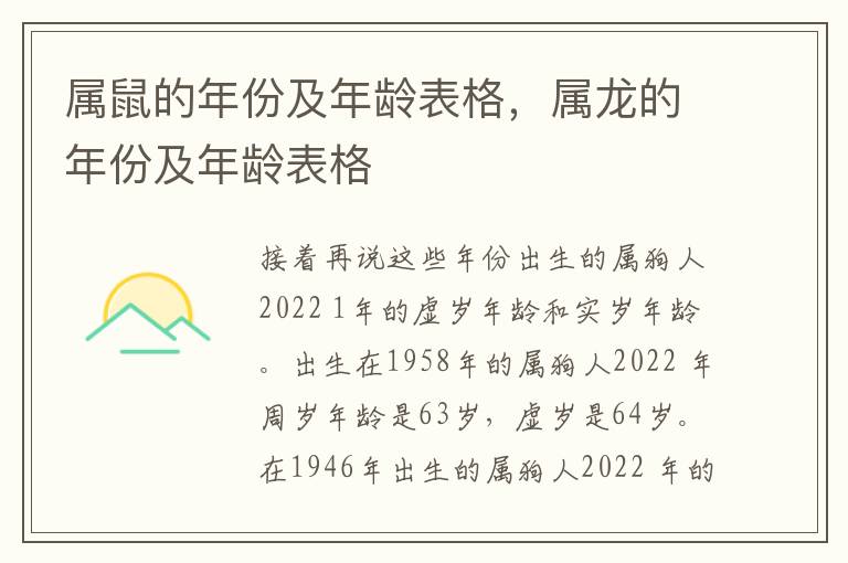 属鼠的年份及年龄表格，属龙的年份及年龄表格