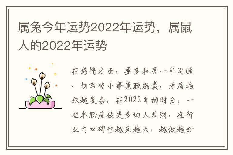 属兔今年运势2022年运势，属鼠人的2022年运势