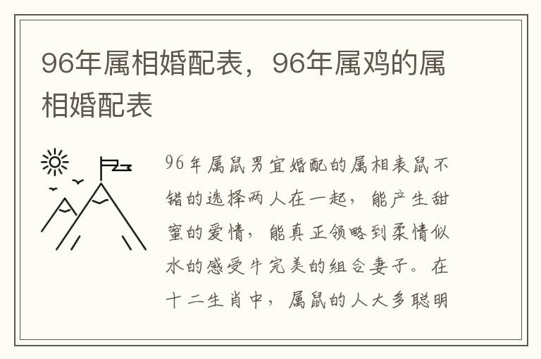 96年属相婚配表，96年属鸡的属相婚配表