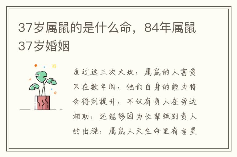 37岁属鼠的是什么命，84年属鼠37岁婚姻