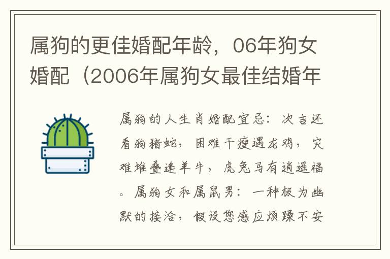 属狗的更佳婚配年龄，06年狗女婚配（2006年属狗女最佳结婚年龄）