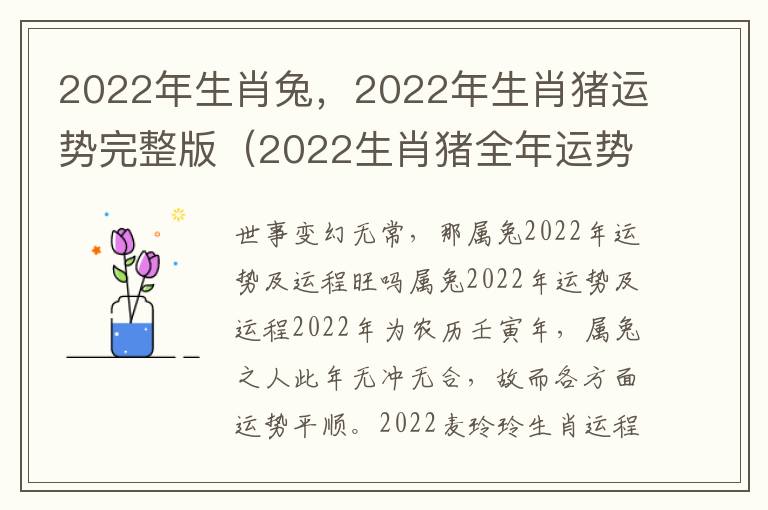2022年生肖兔，2022年生肖猪运势完整版（2022生肖猪全年运势大全）