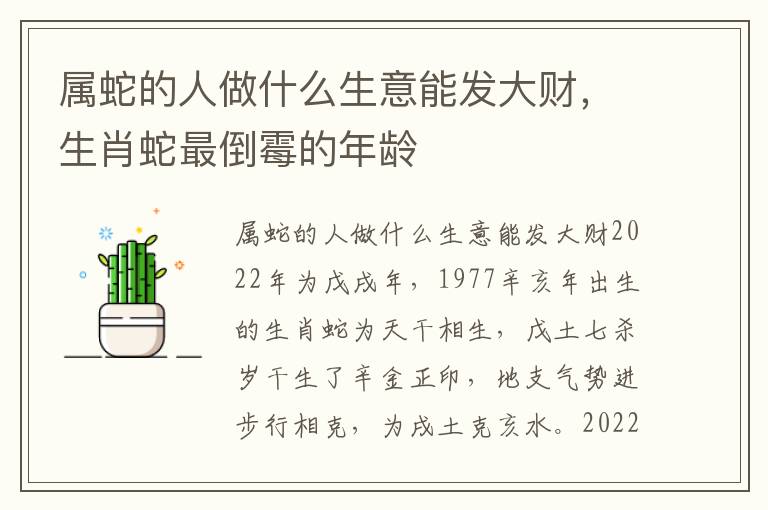 属蛇的人做什么生意能发大财，生肖蛇最倒霉的年龄