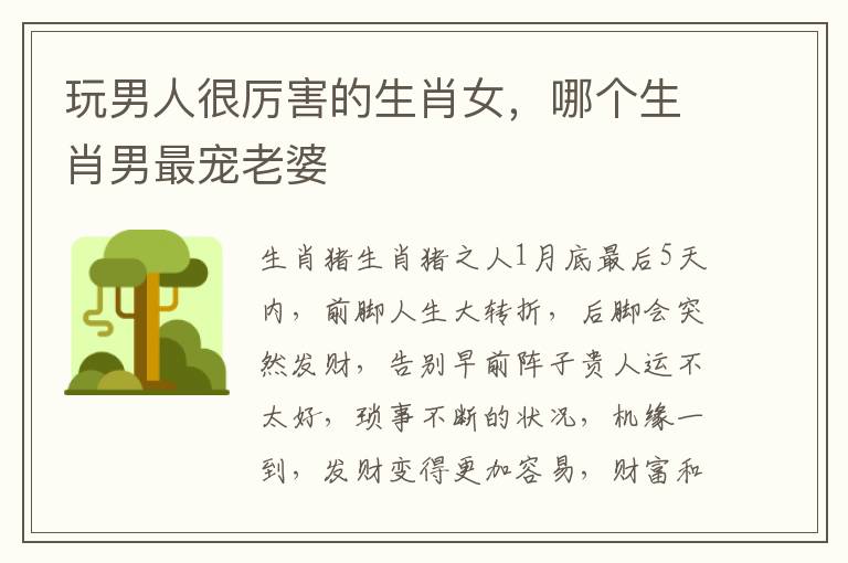 玩男人很厉害的生肖女，哪个生肖男最宠老婆