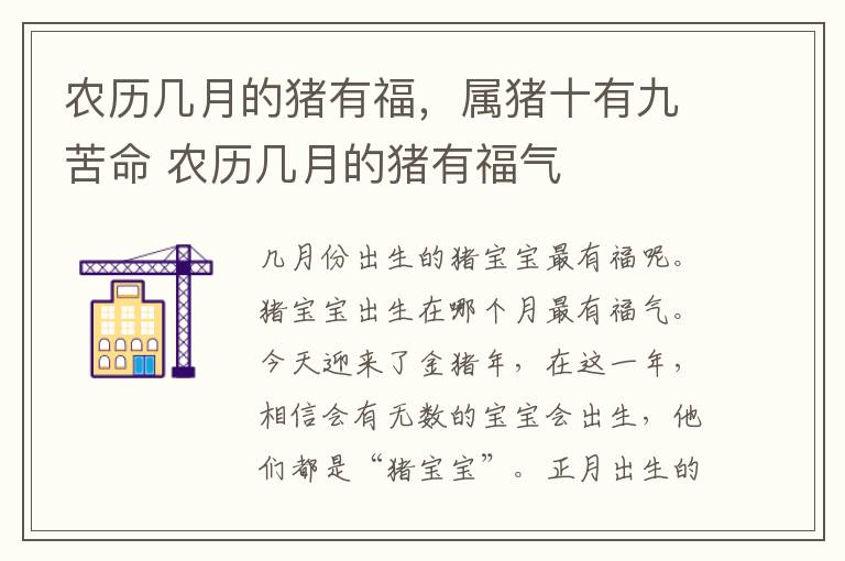 农历几月的猪有福，属猪十有九苦命 农历几月的猪有福气
