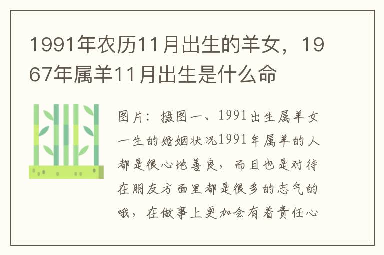 1991年农历11月出生的羊女，1967年属羊11月出生是什么命